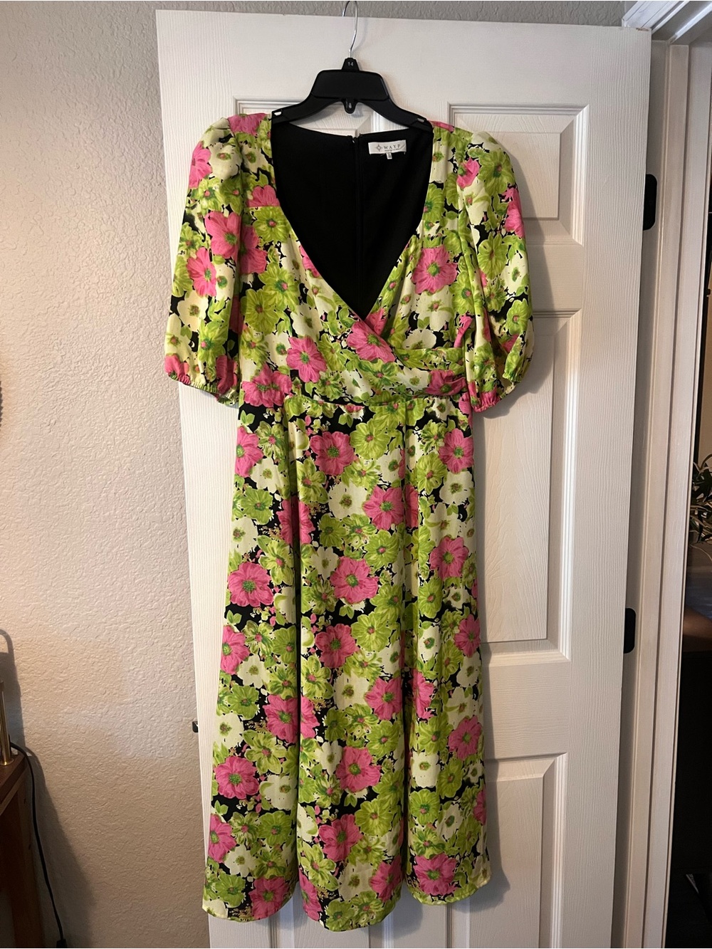 Wayf Pink & Lime Floral Midi Dress
